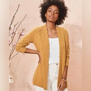 Cable-Knit Open Cardigan Sweater - Mustard